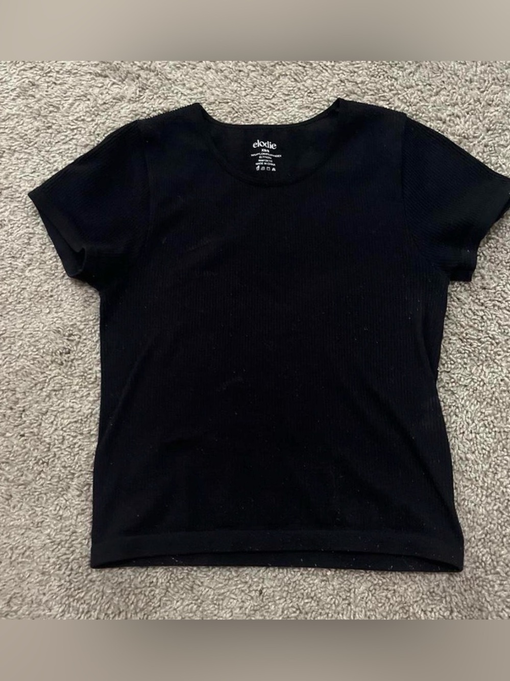Elodie Black Ribbed Crewneck Short Sleeve Tee